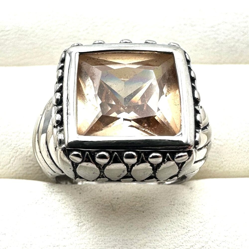 Sterling Silver Peach Gemstone Ring Size 7 Weight 11 Grams